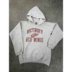 Vintage Detroit Red Wings Hoodie Boys Large Gray NHL Hockey Logo 7 90s